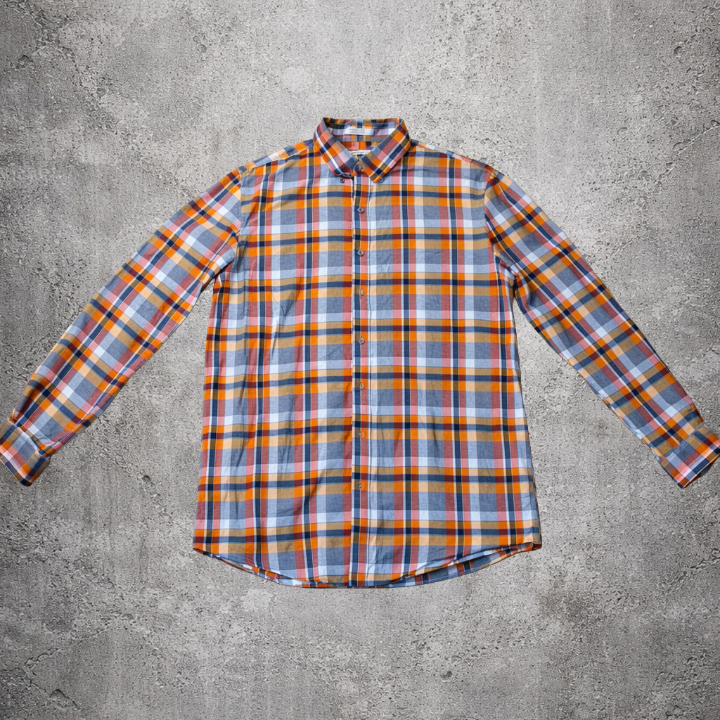 Chemise à carreaux oranges et gris - L.L. Bean - Taille L