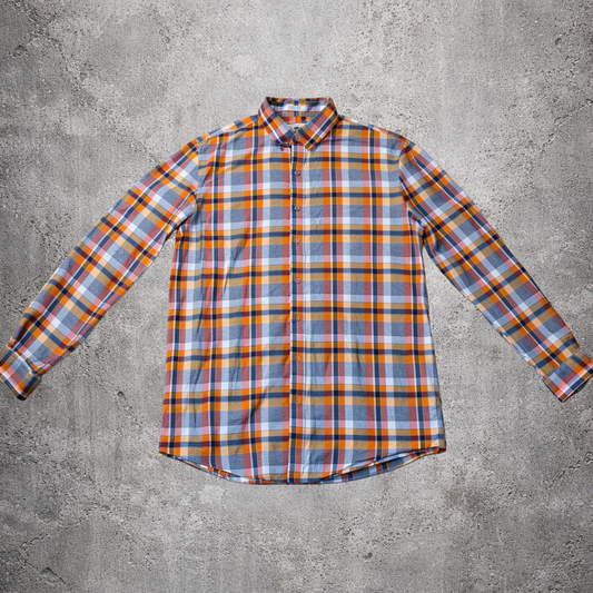 Chemise à carreaux oranges et gris - L.L. Bean - Taille L