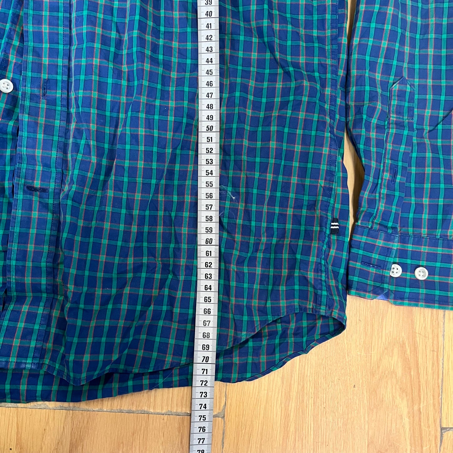 Chemise Nautica bleu foncé à carreaux verts – Taille M