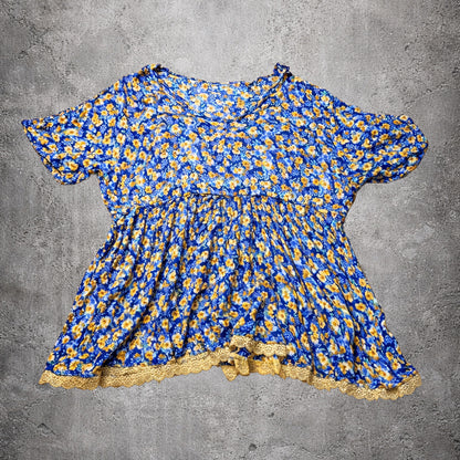 Top fleuri jaune et bleu - Femme - Taille M/L