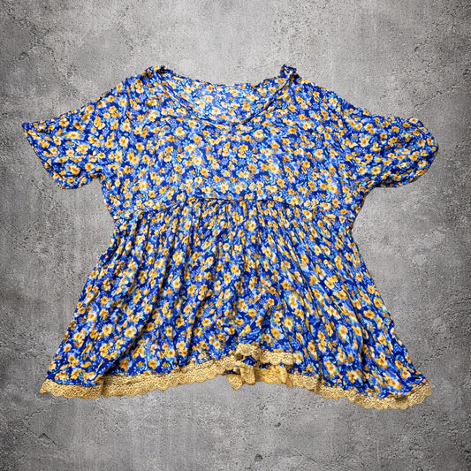 Top fleuri jaune et bleu - Femme - Taille M/L