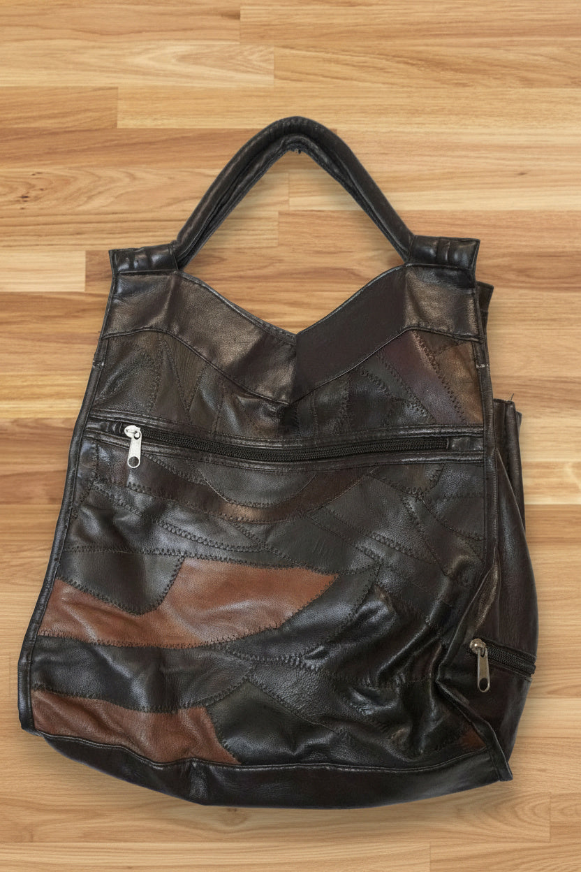 Sac À Main Patchwork -  marron foncé et clair effet patchwork - by BÉATRICE