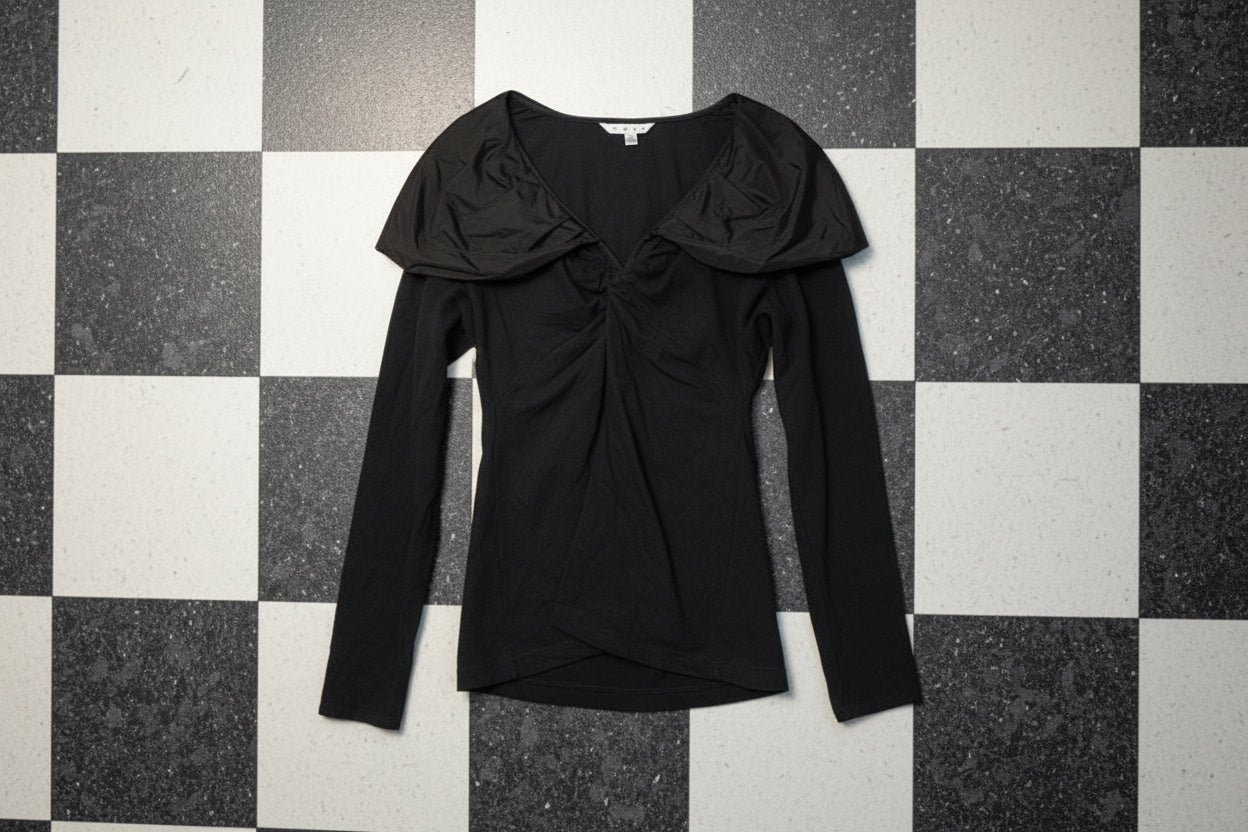 Haut noir manches longues à grand col vintage – BY SARAH LANG