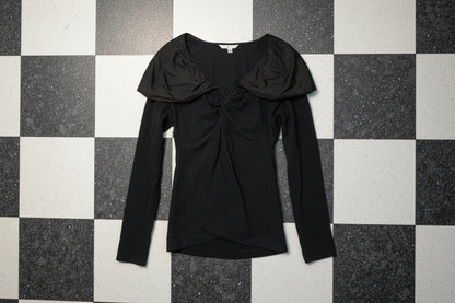 Haut noir manches longues à grand col vintage – BY SARAH LANG