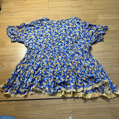 Top fleuri jaune et bleu - Femme - Taille M/L