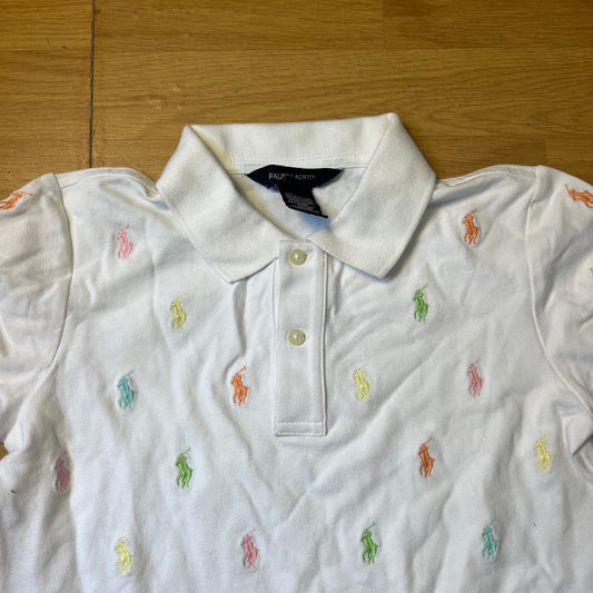 Polo blanc à logos multicolores - Ralph Lauren (femme/enfant) - Taille Kids L (12/14)