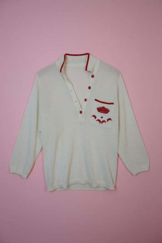 Pull blanc avec détails rouges – by Zainab