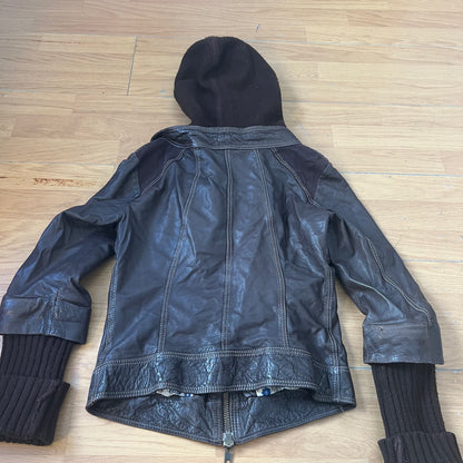 Veste en cuir marron avec capuche en tissu - Taille S by SARLOTTE