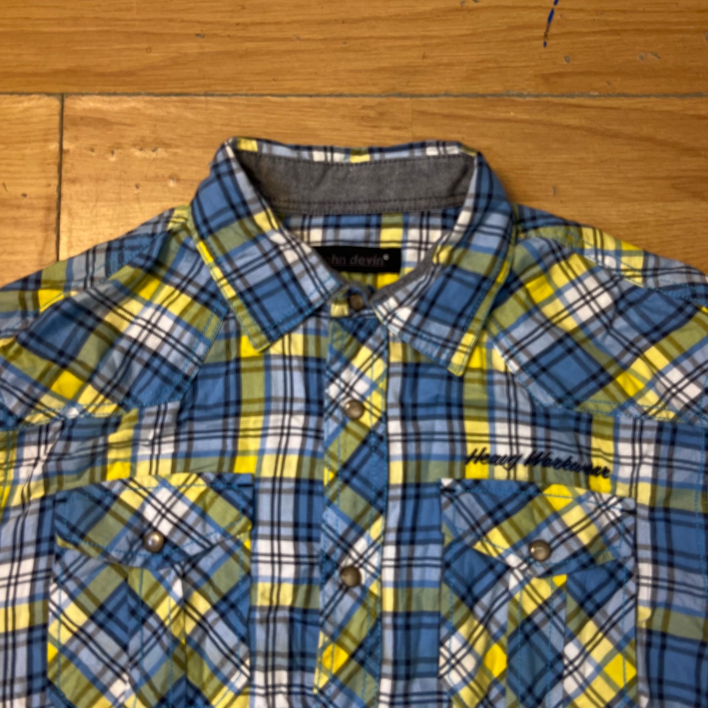 Chemise manches longues jaune et bleu tartan - John Devin - Taille XS
