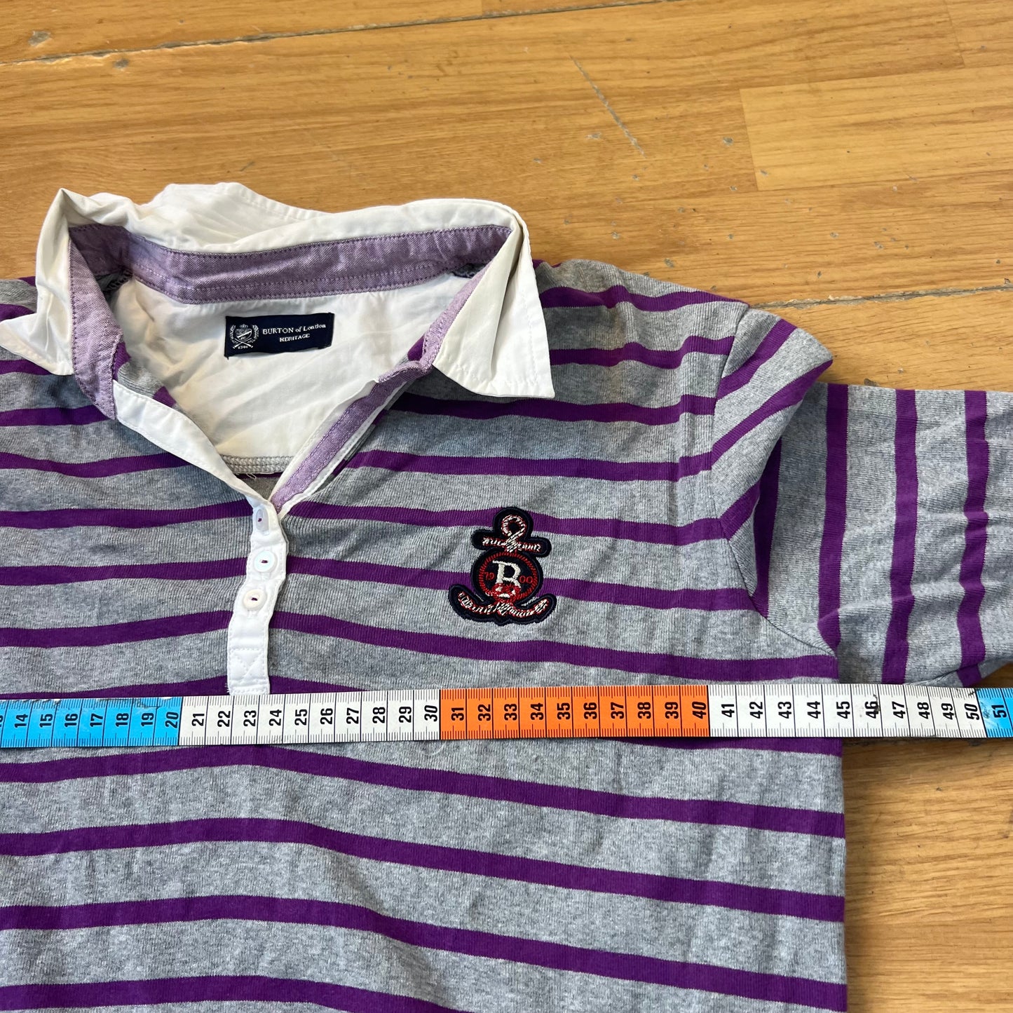 Polo manches longues rayé gris et violet - Taille M