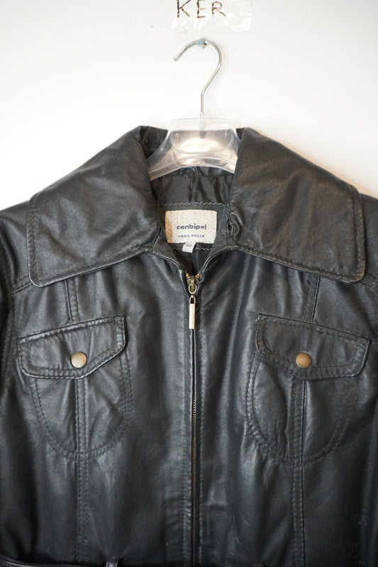 Veste en Cuir Véritable Noir - by KER - Taille : S/M