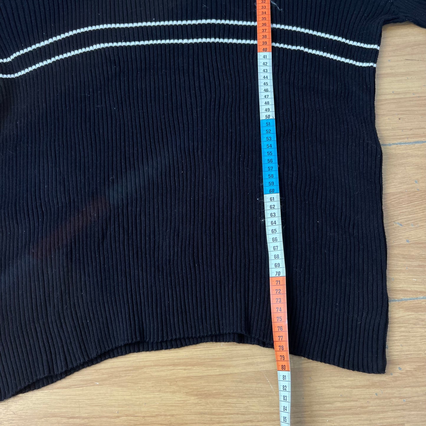 Pull noir Ralph Lauren à rayures blanches – Taille XL