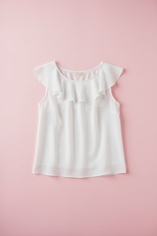 Top blanc fluide avec détail volanté – BY ZAINAB
