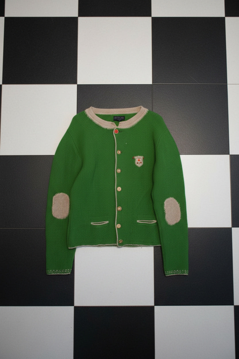 Cardigan vert à patchs floraux – BY SARAH LANG