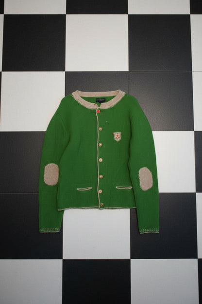 Cardigan vert à patchs floraux – BY SARAH LANG