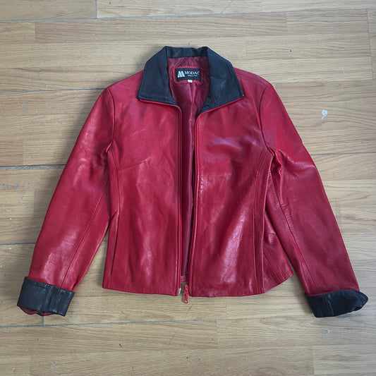Veste en cuir rouge et noir - Modac - Taille 42 by SARLOTTE
