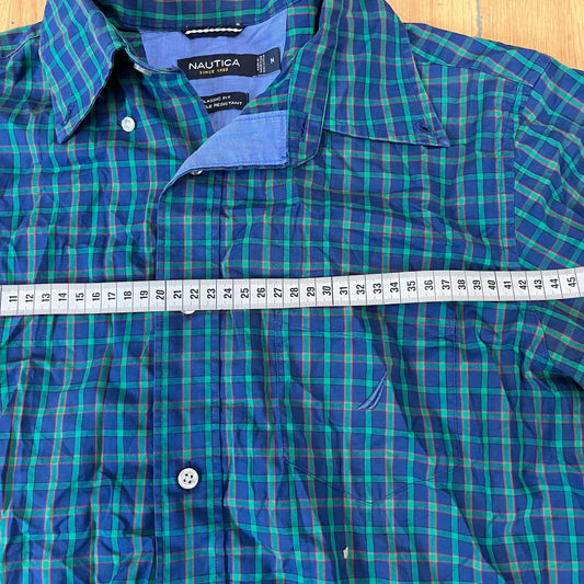 Chemise Nautica bleu foncé à carreaux verts – Taille M