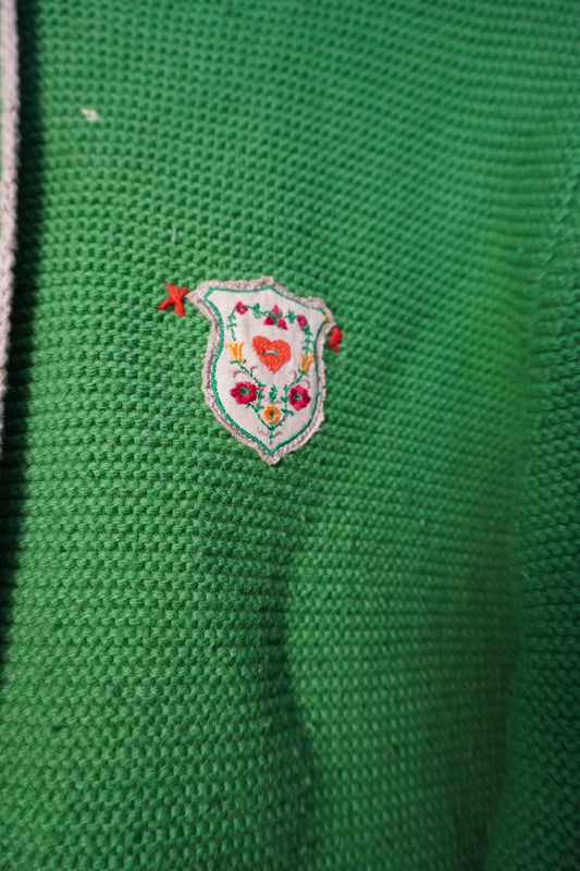 Cardigan vert à patchs floraux – BY SARAH LANG