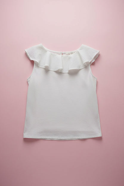 Top blanc fluide avec détail volanté – BY ZAINAB