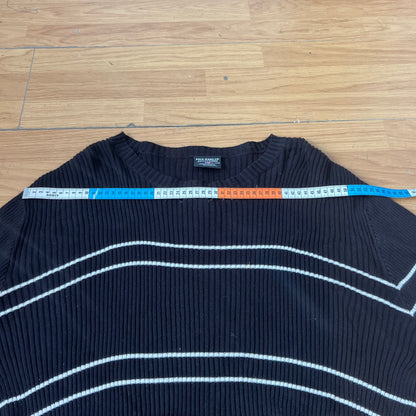 Pull noir Ralph Lauren à rayures blanches – Taille XL
