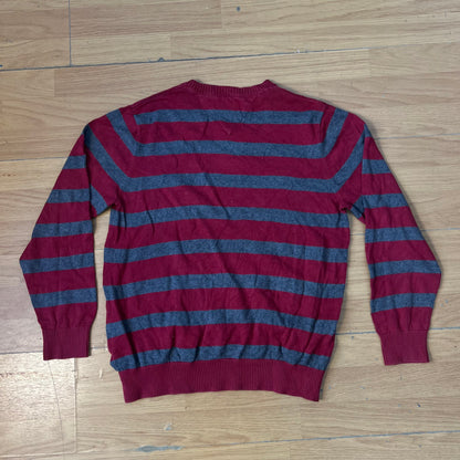 Pull col V Tommy Hilfiger rouge et gris – Taille S