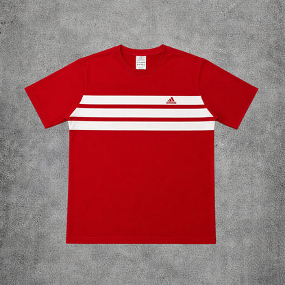 T-shirt rouge à trois bandes - Adidas - Taille XL