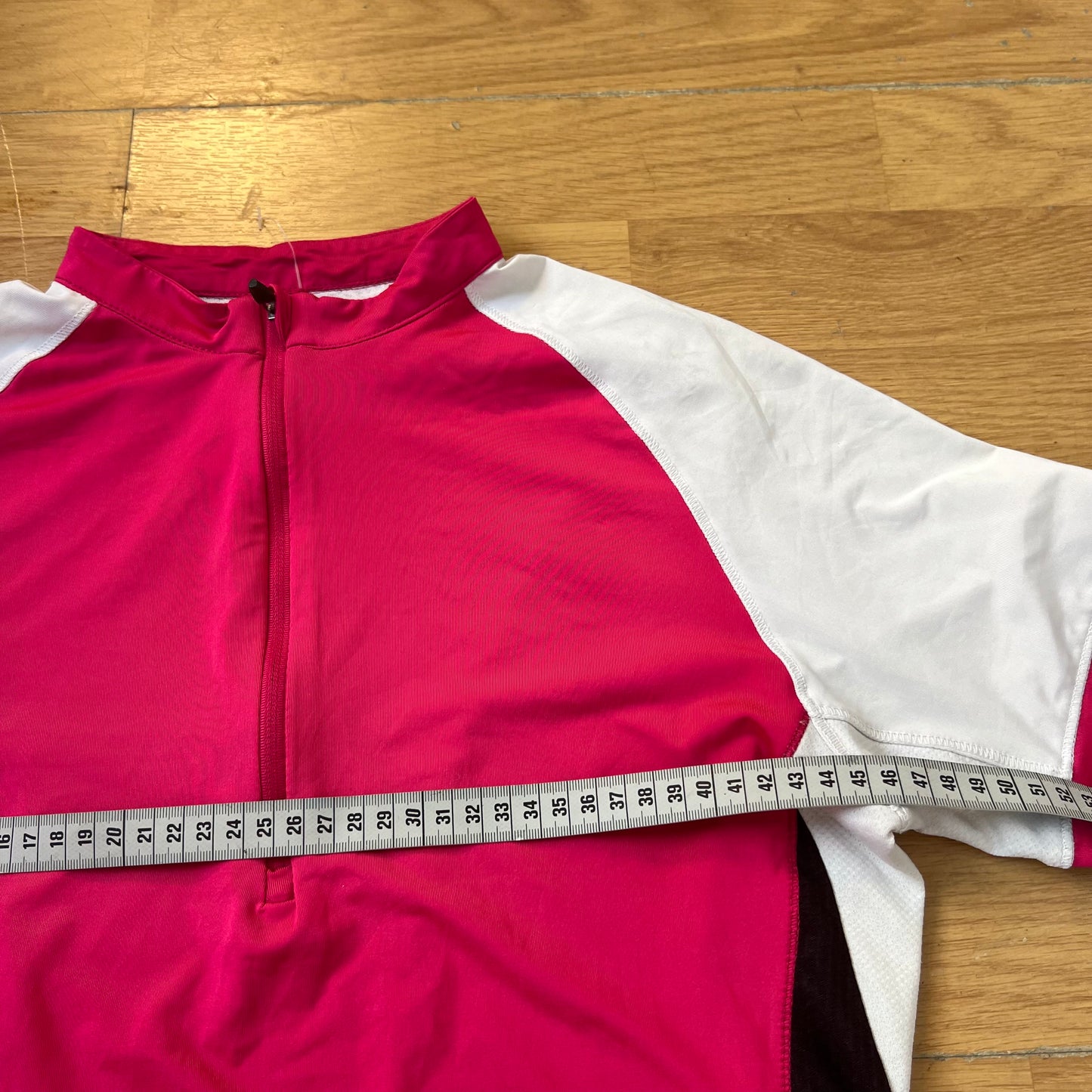T-shirt de vélo rose, blanc et noir avec demi-zip - Taille 40