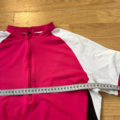 T-shirt de vélo rose, blanc et noir avec demi-zip - Taille 40