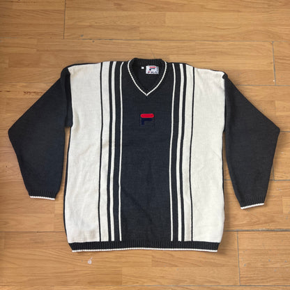Pull col V gris et crème - Fila - Taille XXL by SARLOTTE