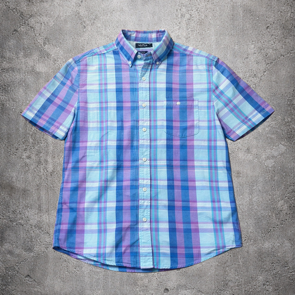 Chemise manches courtes à carreaux bleu et violet - Nautica - Taille L
