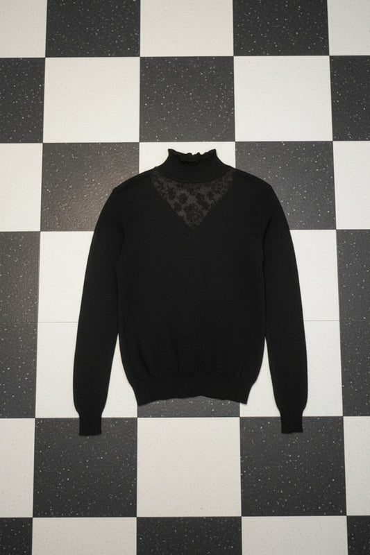 Chemise noire brodée à col travaillé – BY SARAH LANG