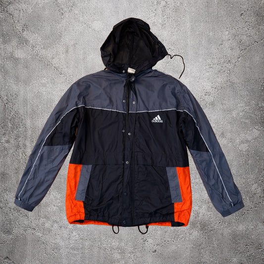 Veste imperméable vintage noire et orange - Adidas - Taille XL