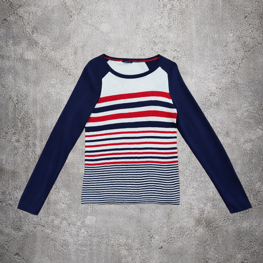 Pull en maille rayé rouge blanc et bleu - Tommy Hilfiger - Taille L