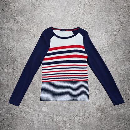 Pull en maille rayé rouge blanc et bleu - Tommy Hilfiger - Taille L