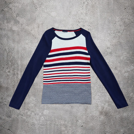 Pull en maille rayé rouge blanc et bleu - Tommy Hilfiger - Taille L