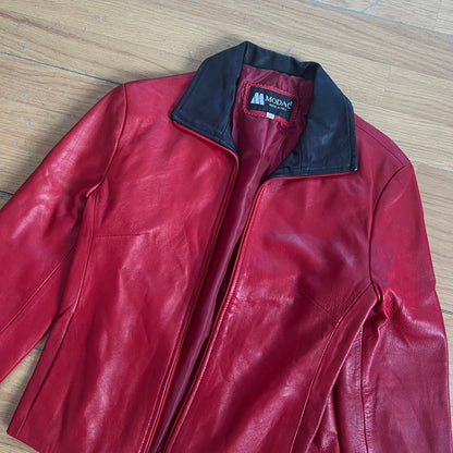 Veste en cuir rouge et noir - Modac - Taille 42 by SARLOTTE