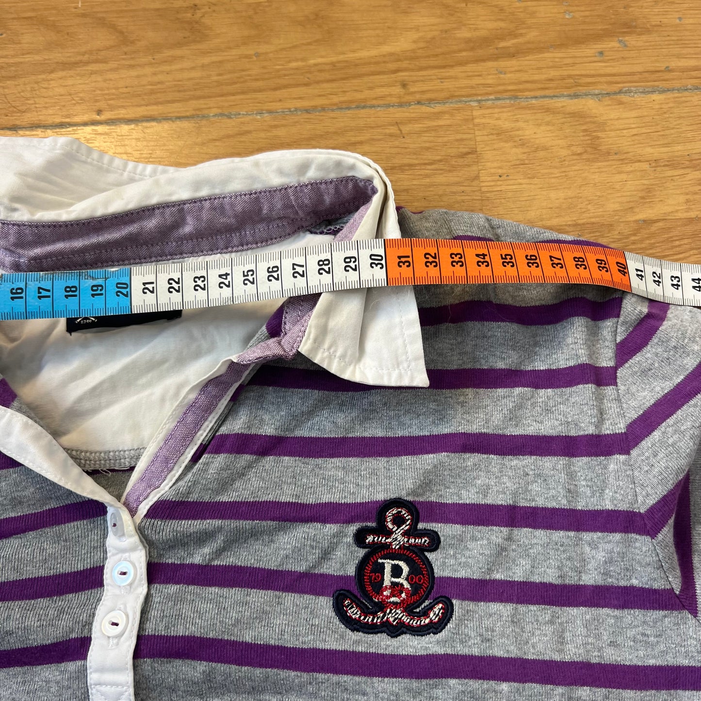 Polo manches longues rayé gris et violet - Taille M