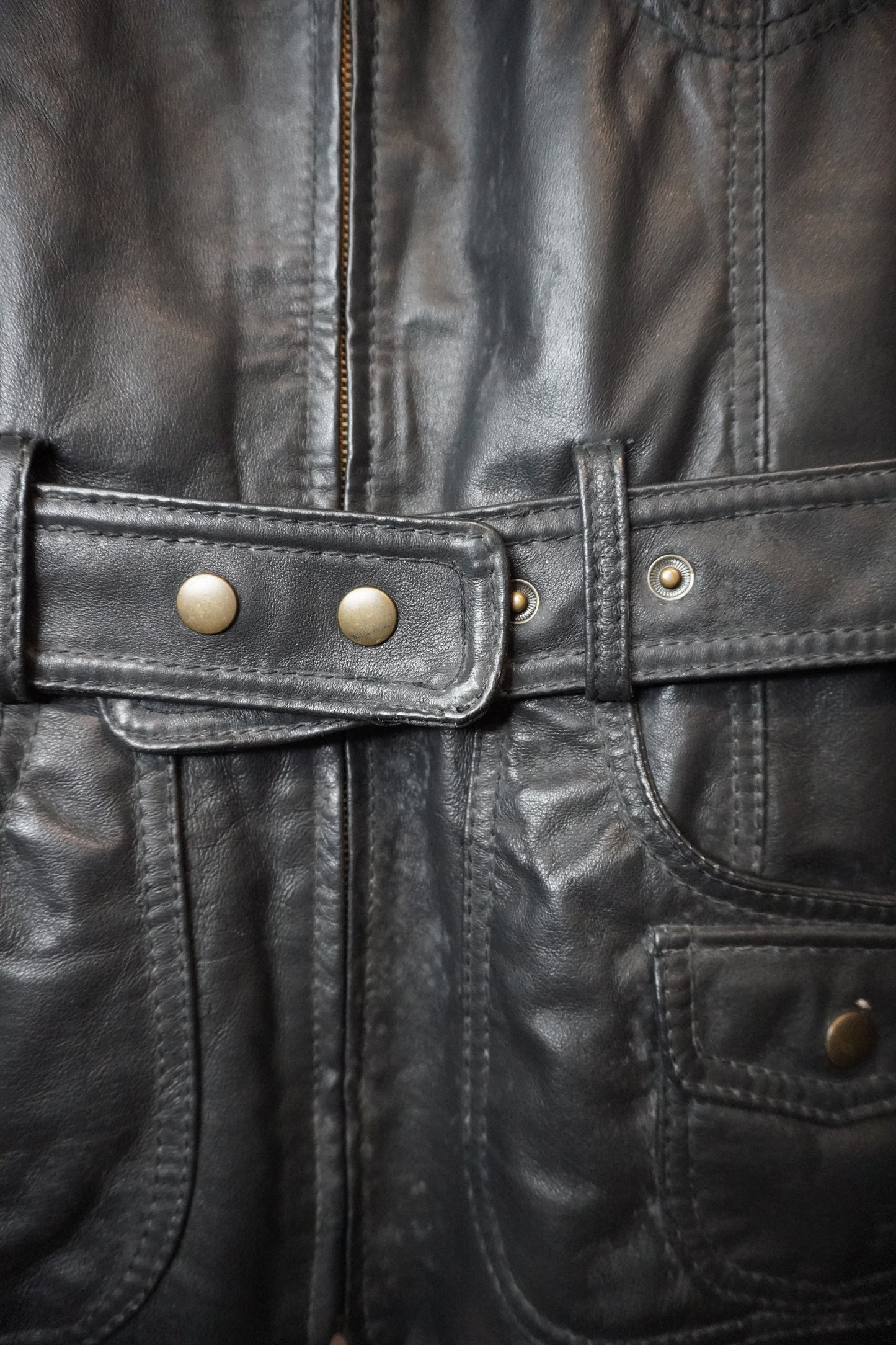 Veste en Cuir Véritable Noir - by KER - Taille : S/M