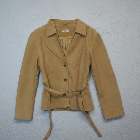 Veste en cuir beige élégante avec ceinture – By MIA
