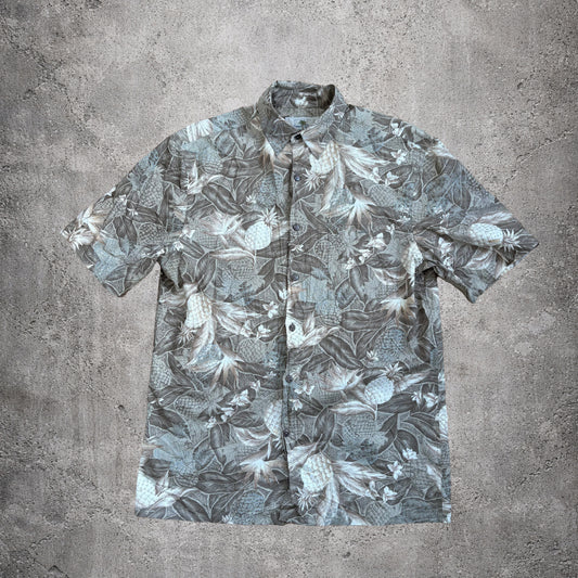 Chemise vintage manches courtes vert motif floral - Island Shores - Taille S