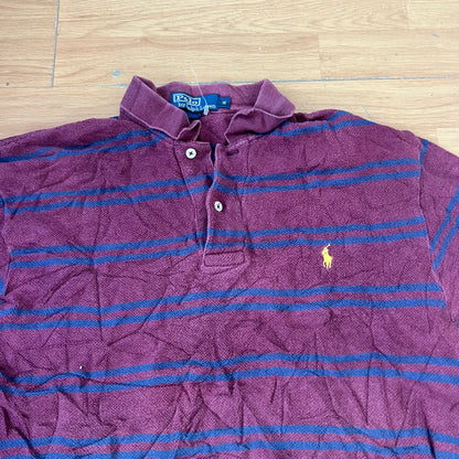 Polo rayé bordeaux et bleu - Ralph Lauren - Taille M