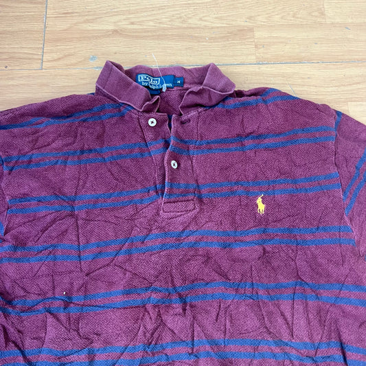 Polo rayé bordeaux et bleu - Ralph Lauren - Taille M