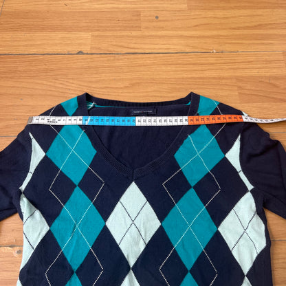 Pull col V bleu foncé Tommy Hilfiger à motifs – Taille S