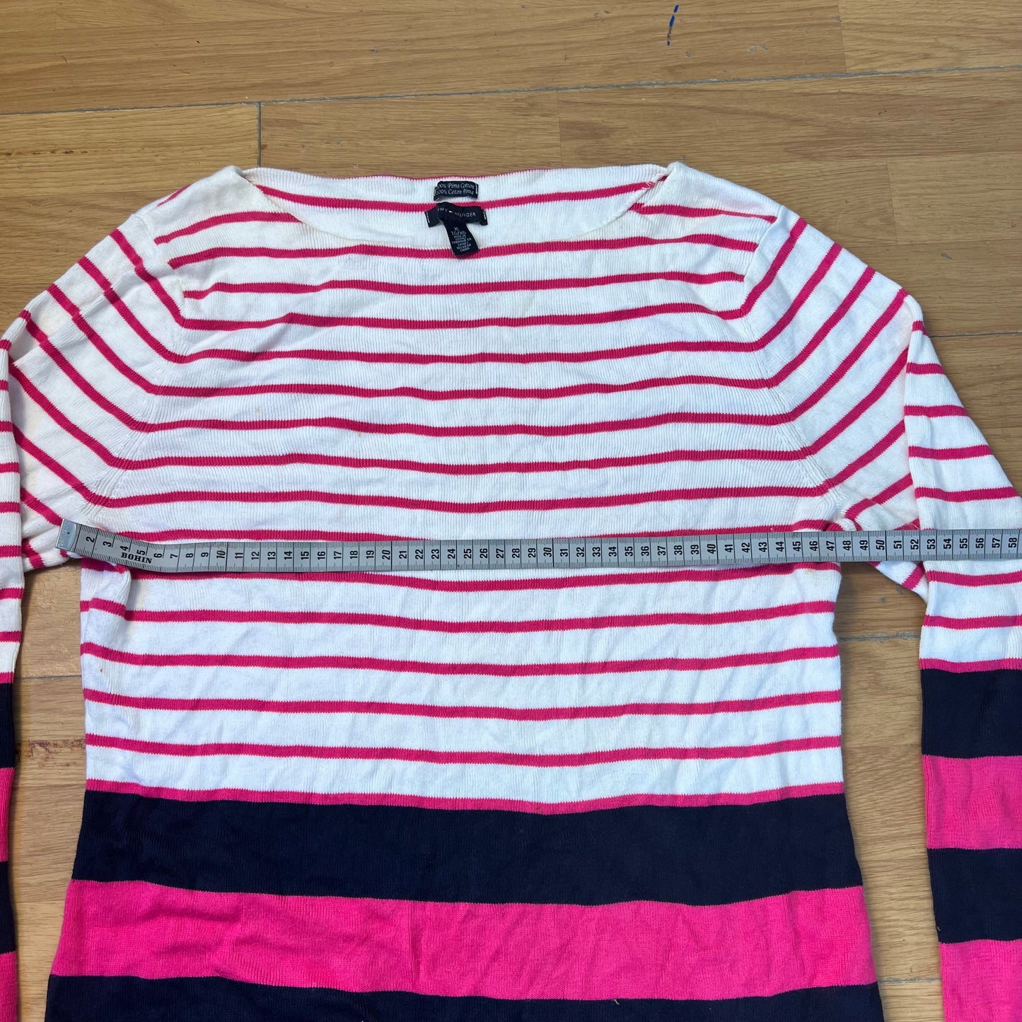 Pull rayé rose et blanc - Tommy Hilfiger (femme) - Taille XL