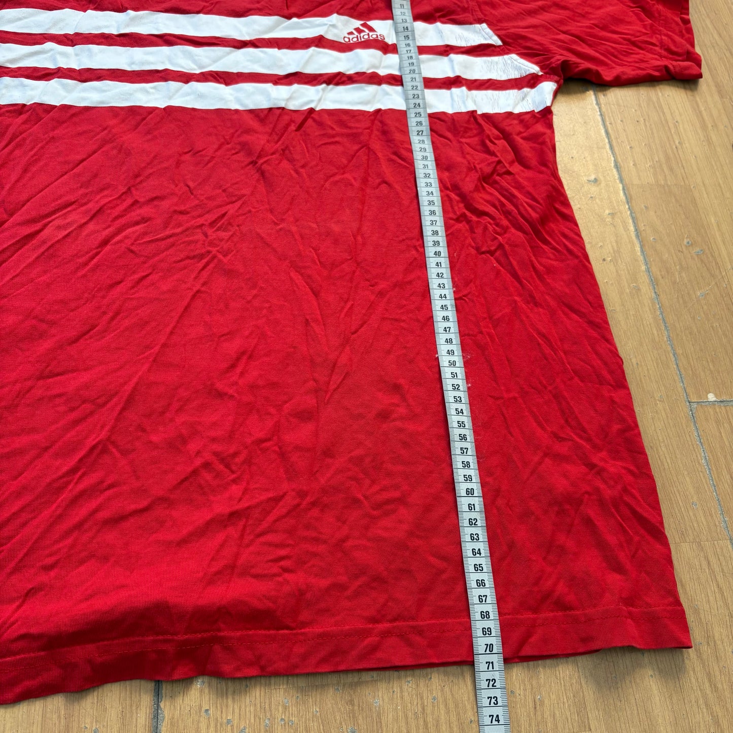 T-shirt rouge à trois bandes - Adidas - Taille XL