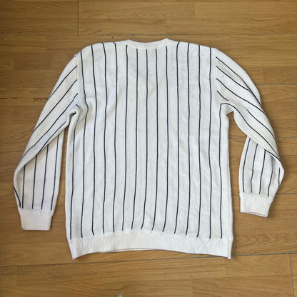 Pull col V blanc avec rayures bleu marine - Lacoste - Taille L/XL by SARLOTTE