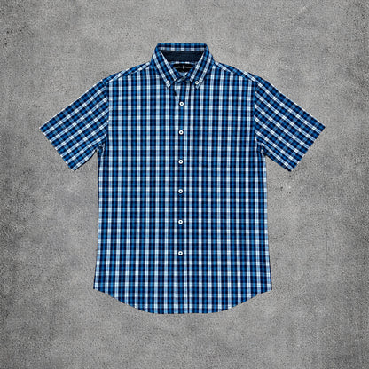 Chemise manches courtes à carreaux bleu - Beverly Hills - Taille M