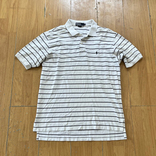 Polo Ralph Lauren blanc à rayures bleues – Taille L