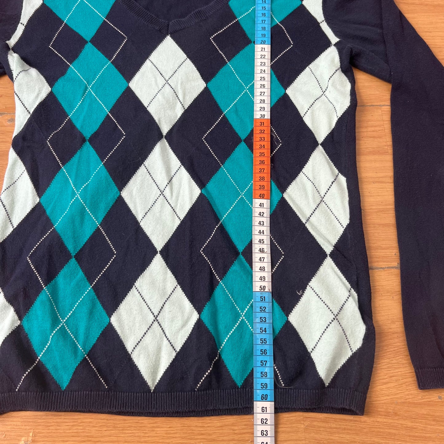 Pull col V bleu foncé Tommy Hilfiger à motifs – Taille S
