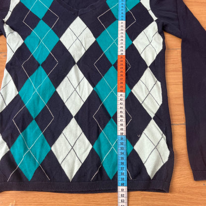 Pull col V bleu foncé Tommy Hilfiger à motifs – Taille S